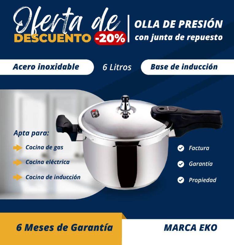 OLLA DE PRESIÓN De Una Válvula de Acero inoxidable 6 L Base de Inducción, Marca EKO